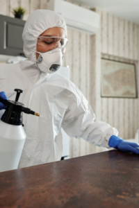 An image of a person wearing protective suit and equipment
