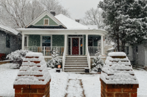 A cozy Michigan home covered in snow during winter